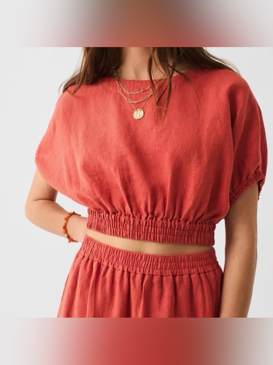 Faherty Tops - Faherty Cala Linen Crop Top in Burnt Orange